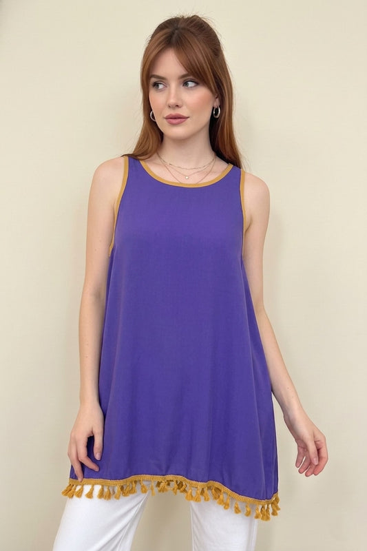 1145 Royal Purple Tassel Hem Tank