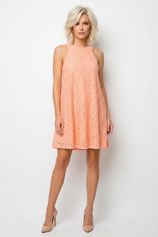 4030 Light Coral Lace Sleeveless Dress