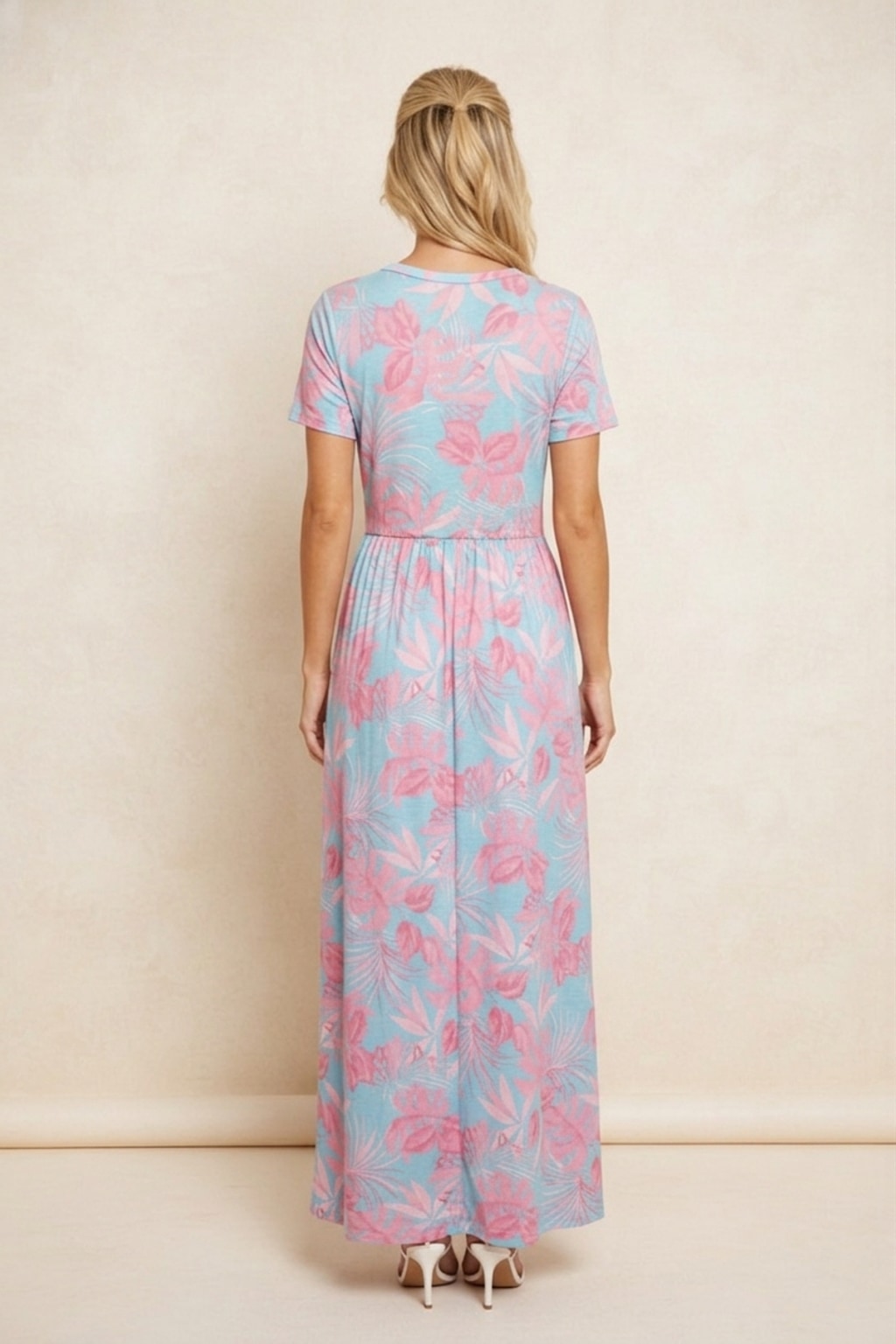 3773 Sky Blue & Pink Paradise Maxi Dress with pocket