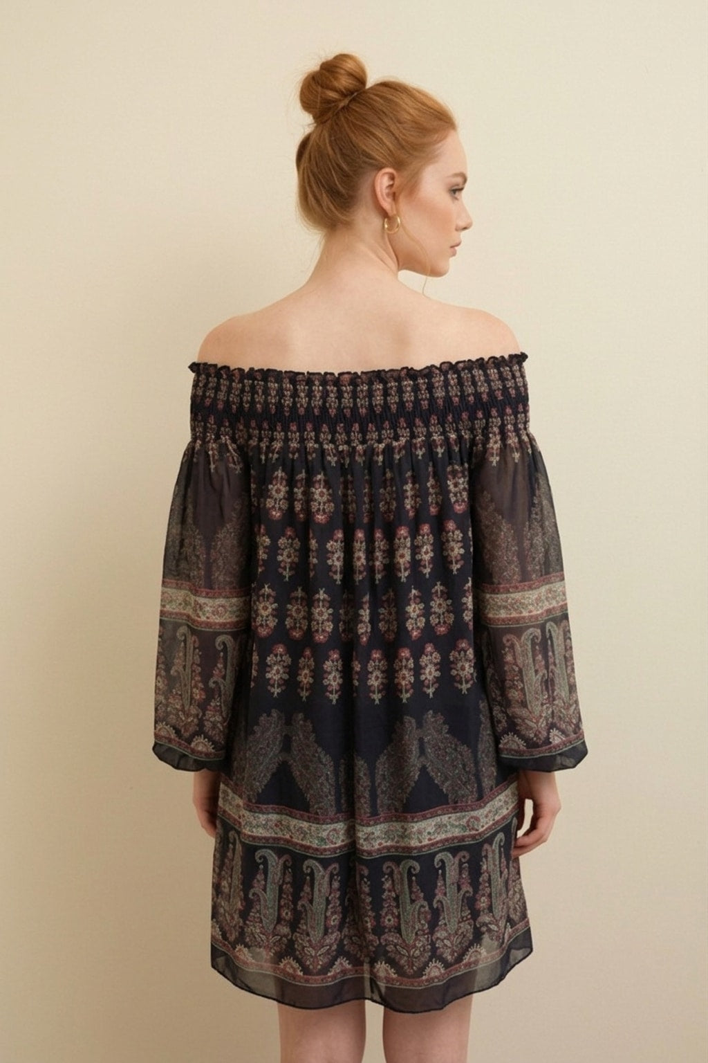 3226 Rustic Rose Off-Shoulder Dress