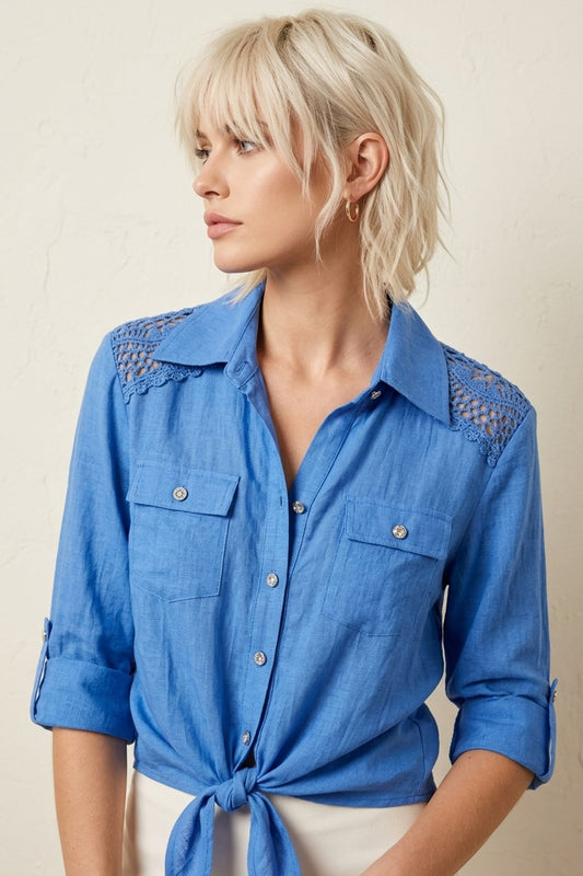 106 Cobalt Blue Crochet Blouse