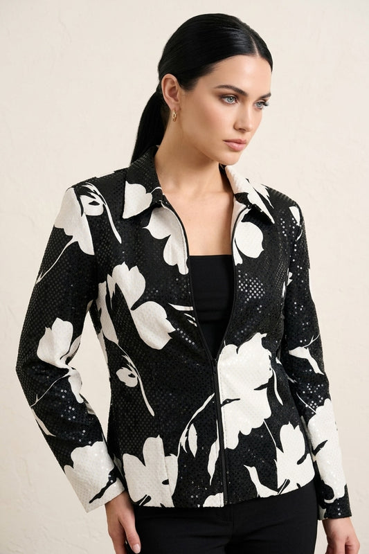 1773 Black and White Shimmer Floral Jacket