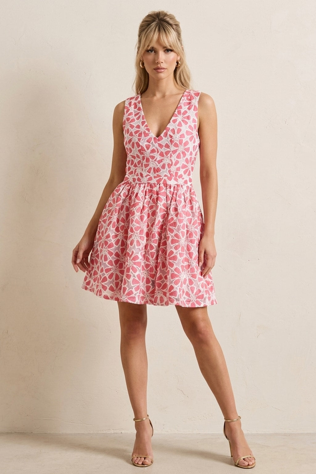 213156 Coral Blossom Lace Mini Dress
