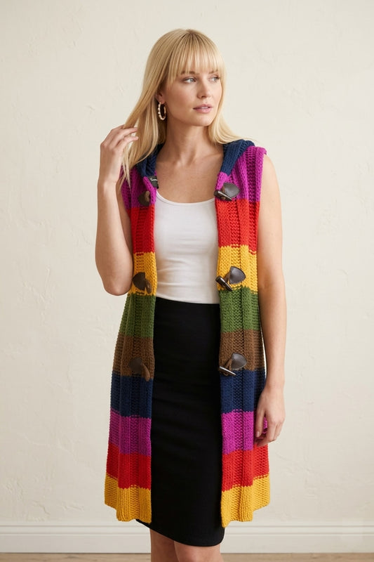 223 Retro Rainbow Sleeveless Vest Hoodie