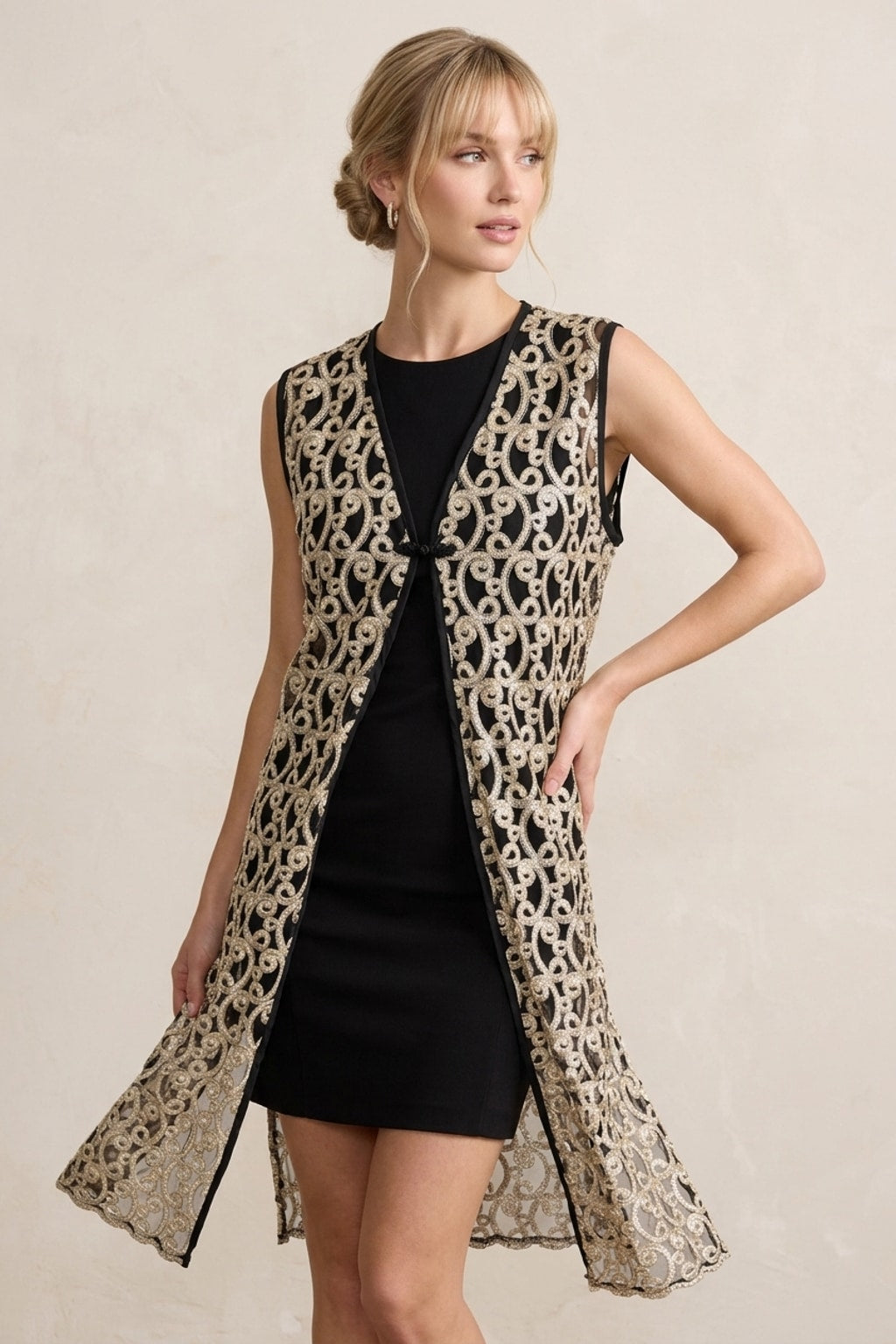 222 Sheer Mesh Embroidered Vest