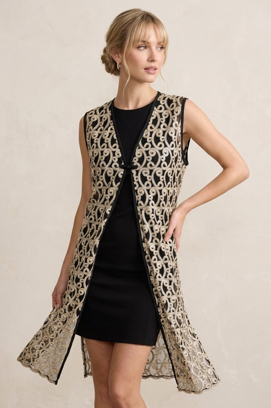 222 Sheer Mesh Embroidered Vest