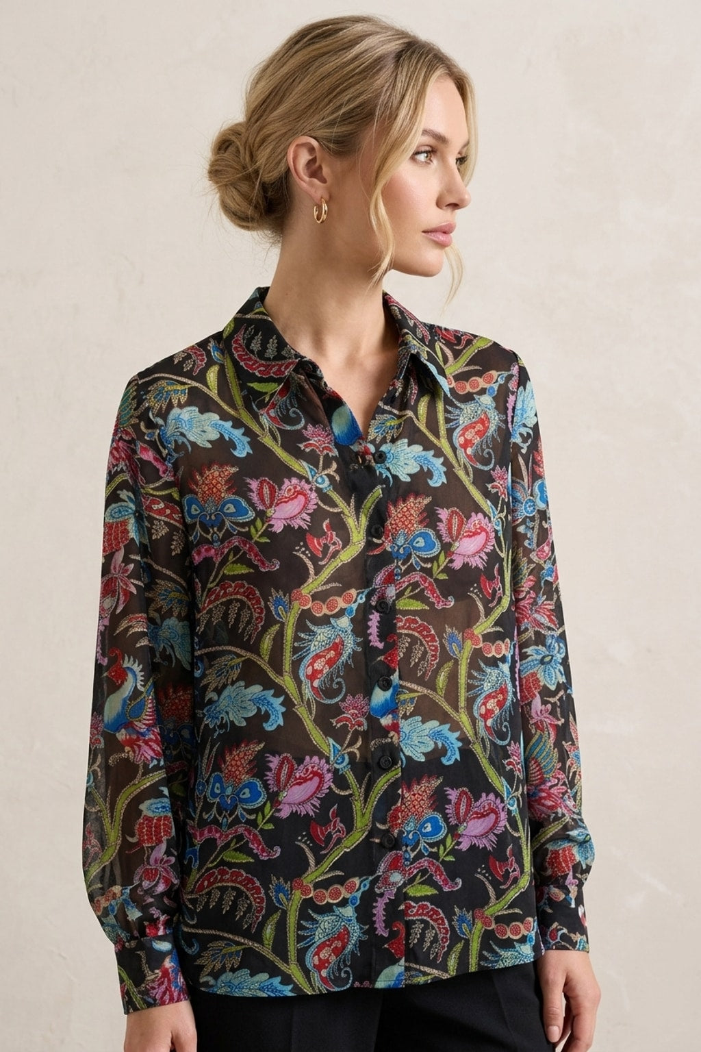 224 Midnight Garden Exotic Bird Blouse