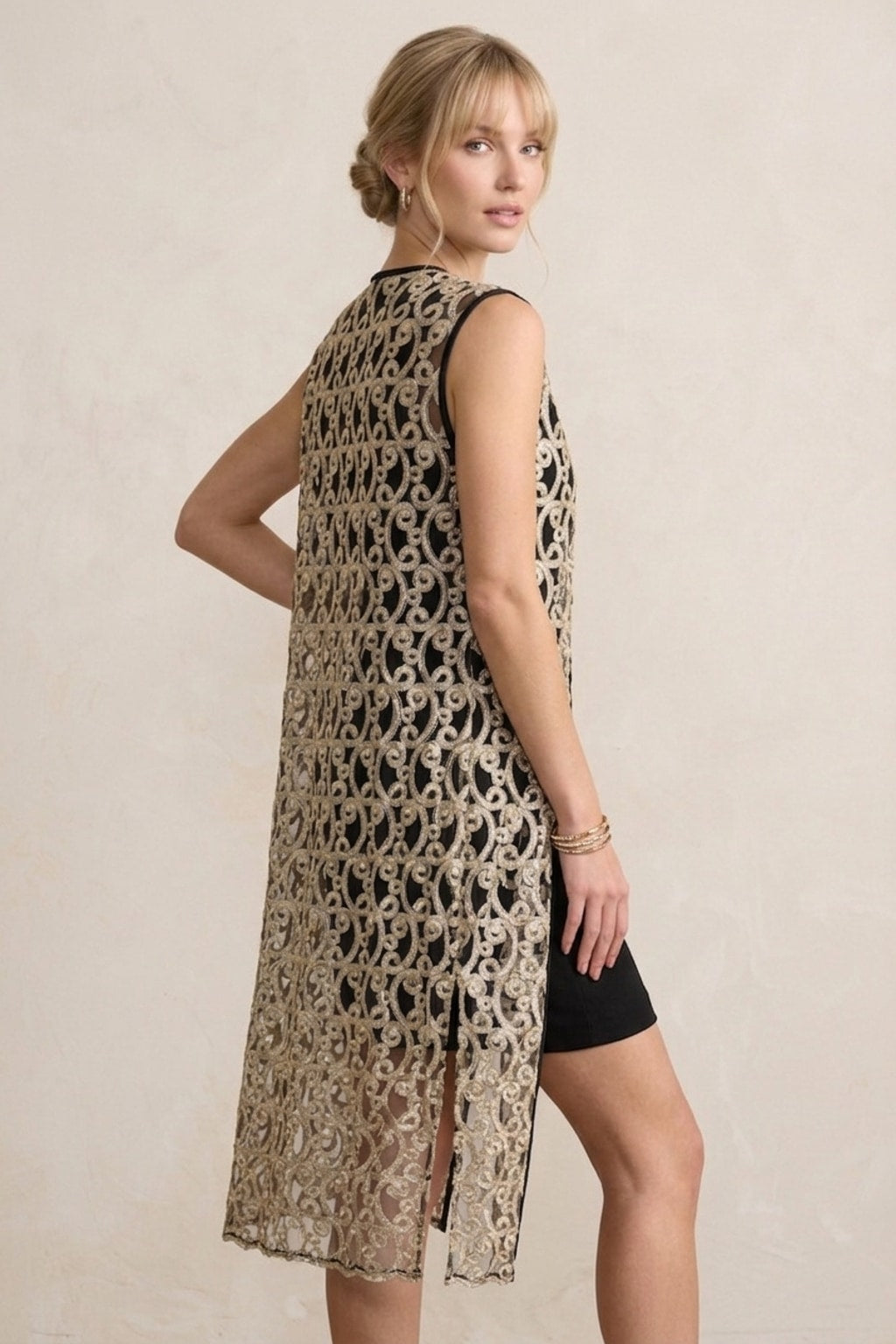 222 Sheer Mesh Embroidered Vest