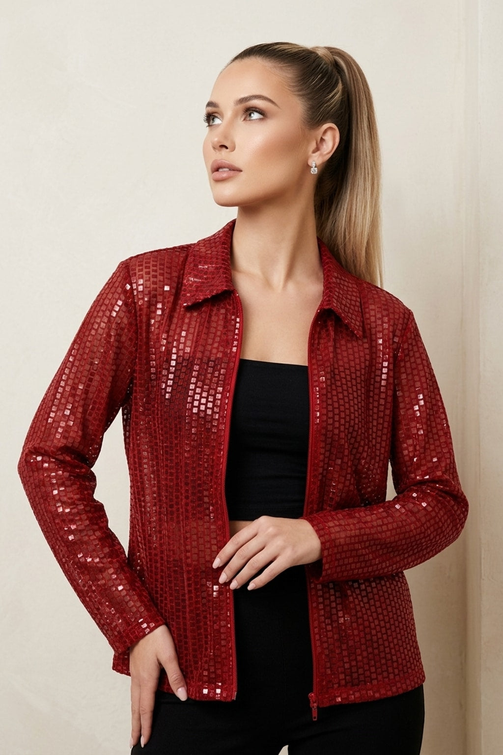 2496 Ruby Shimmer Zip Jacket