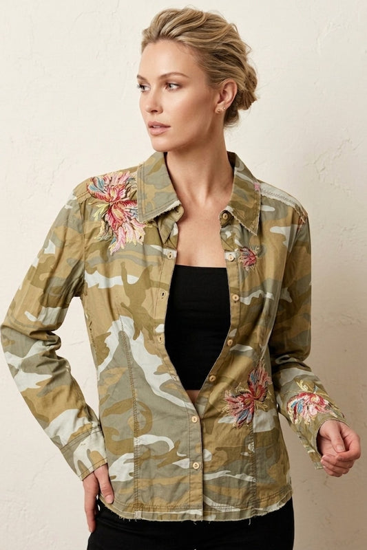 36501 Camo Rebel Floral Embroidered Top