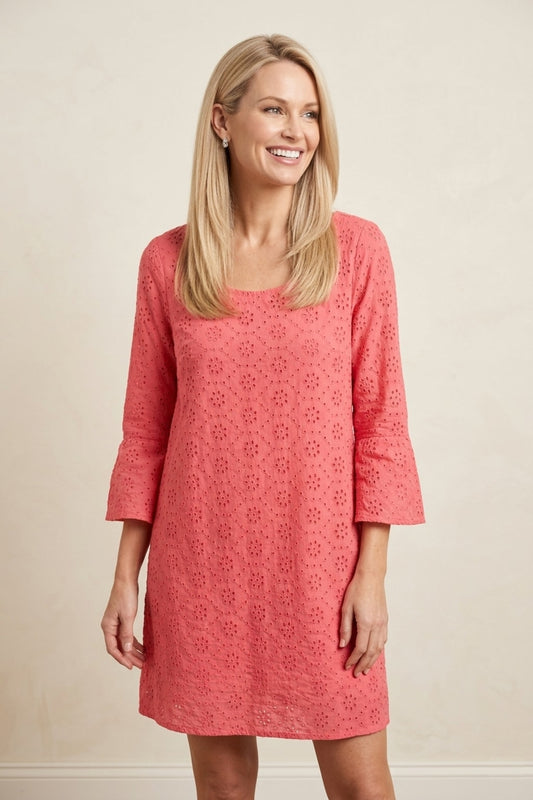 4273 Elegant Coral Pretty in Pink Eyelet Chic Dress