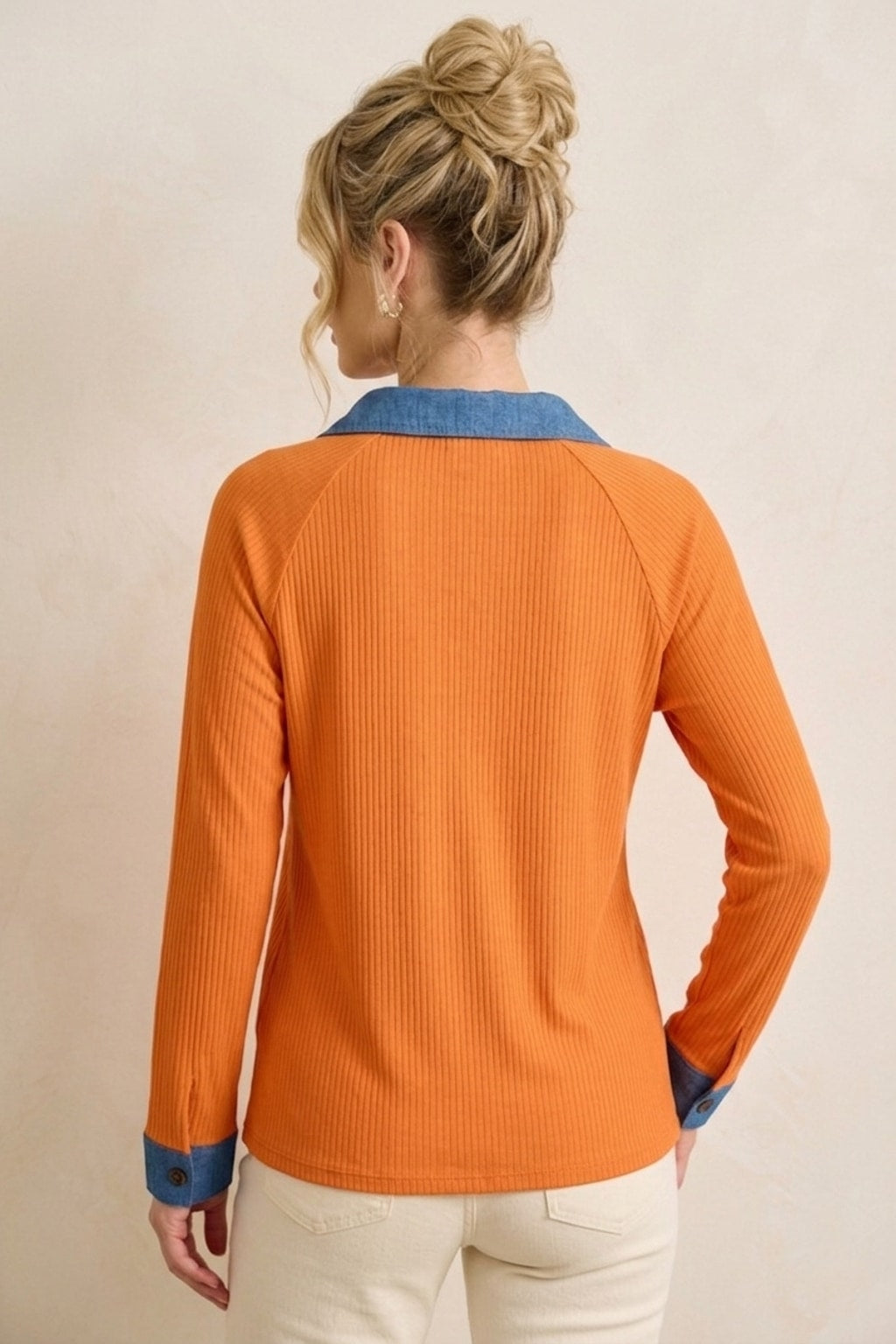 6277 Chic Orange Denim Trim Top