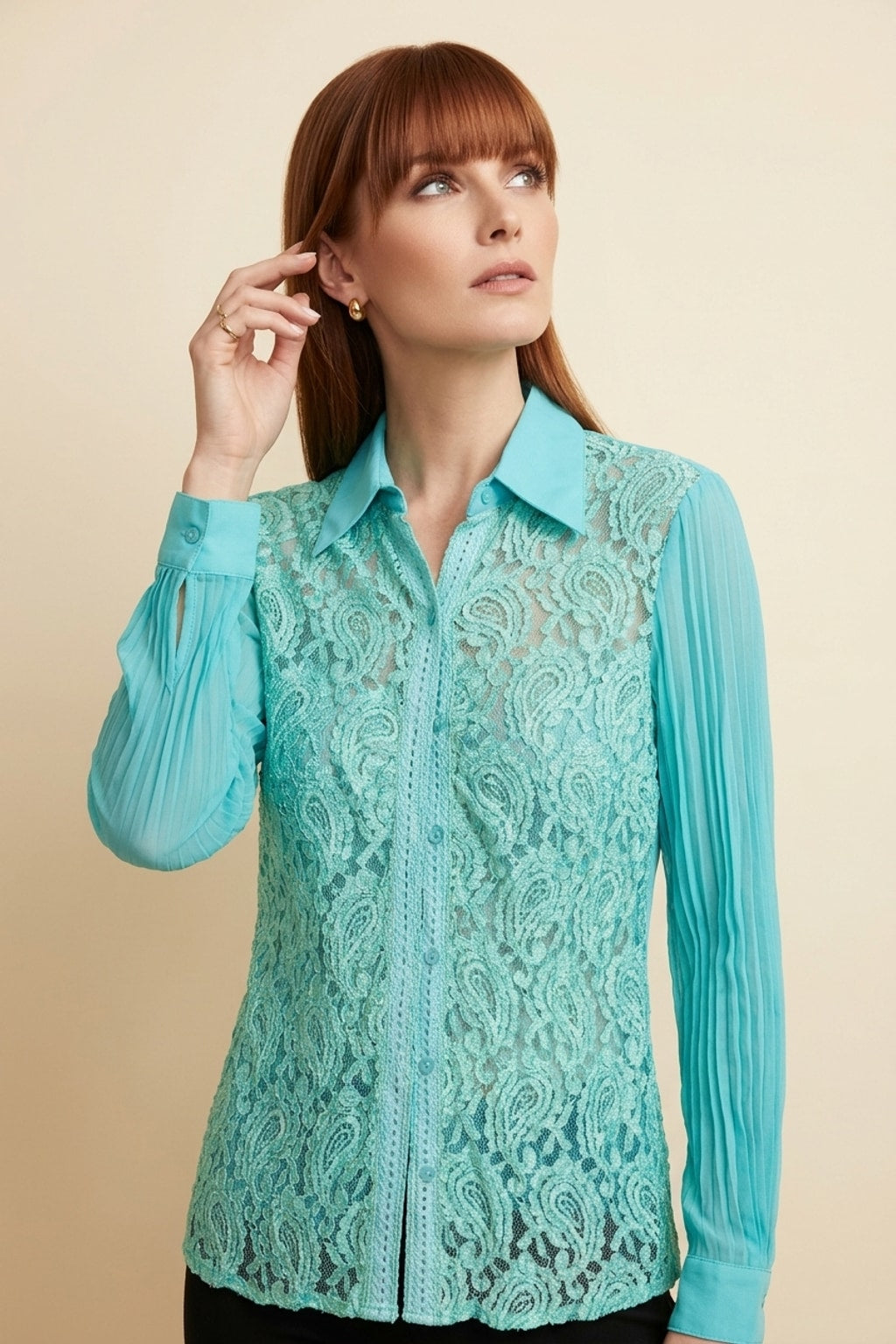66143 Dreamy Turquoise Paisley Lace Top