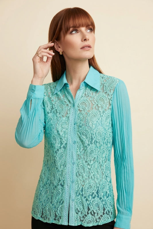 66143 Dreamy Turquoise Paisley Lace Top