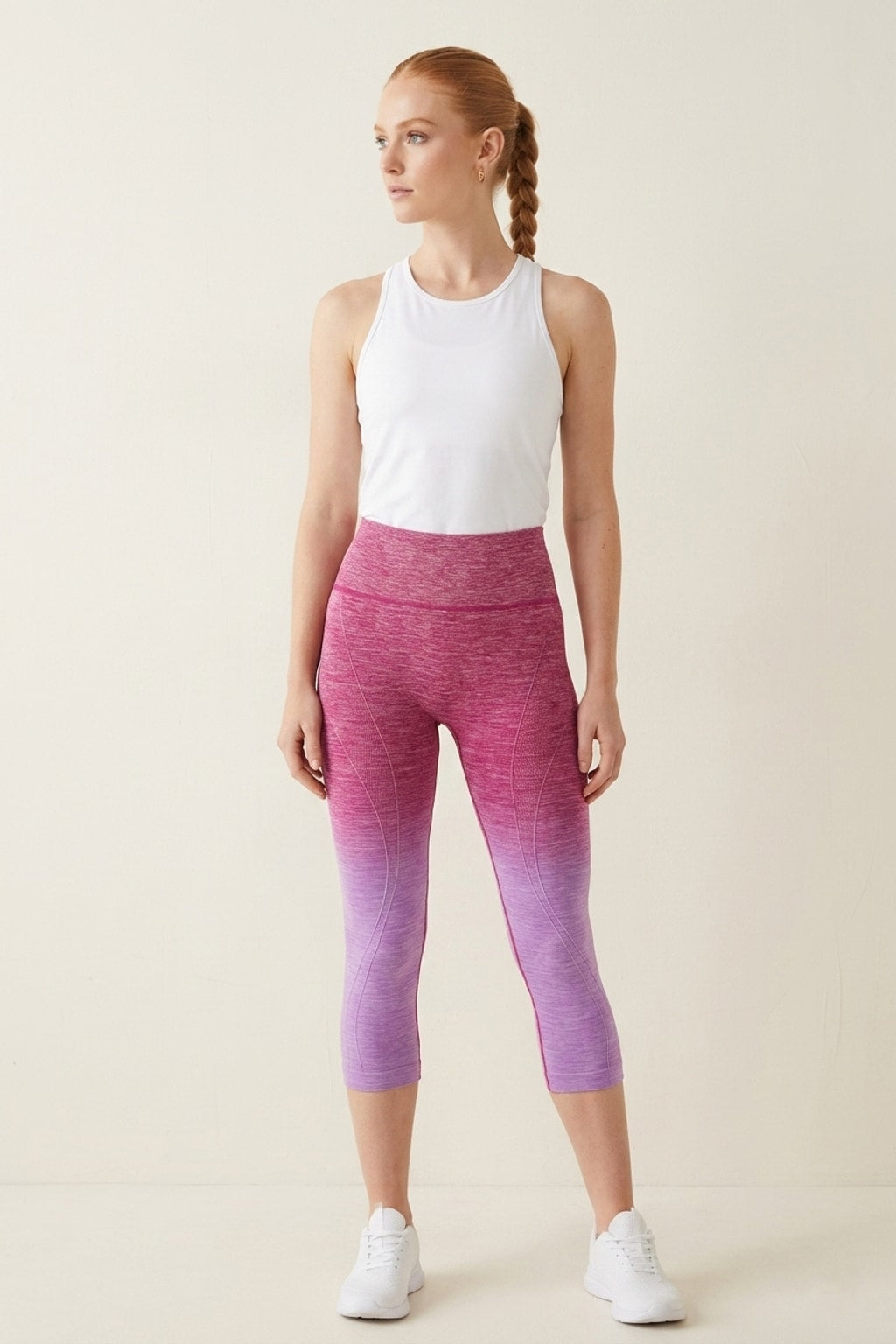 82600 Pink & Purple Ombre High-Rise Seamless Capri Leggings