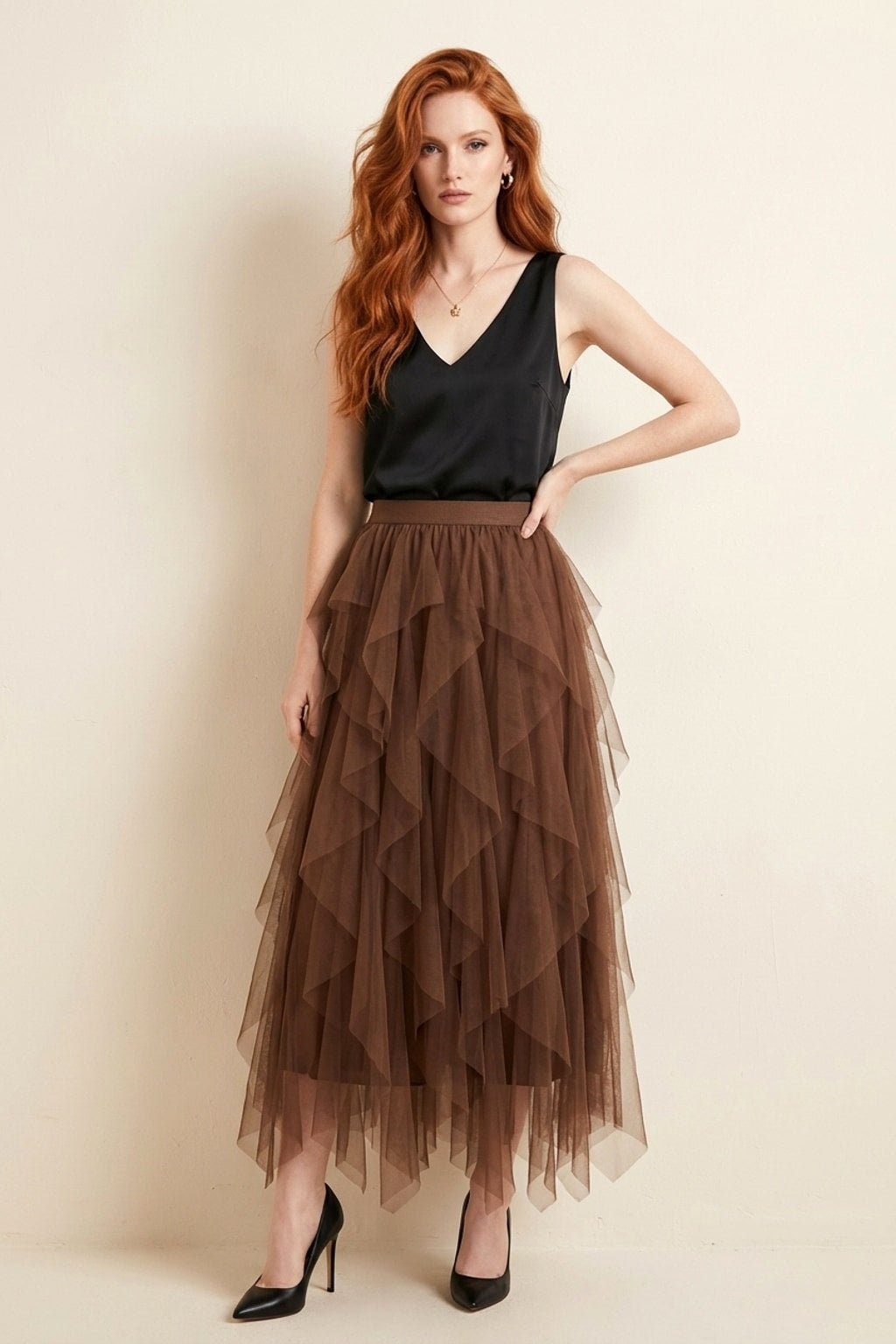 9011 Mocha Dream Tulle Maxi Skirt