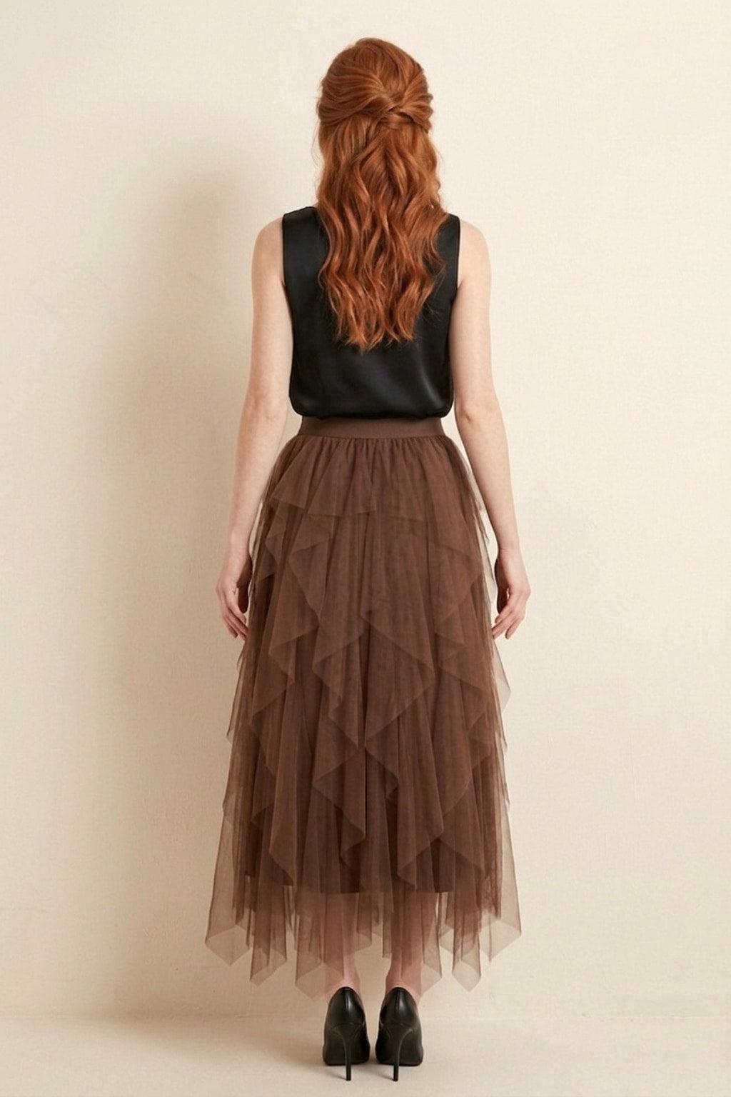 9011 Mocha Dream Tulle Maxi Skirt