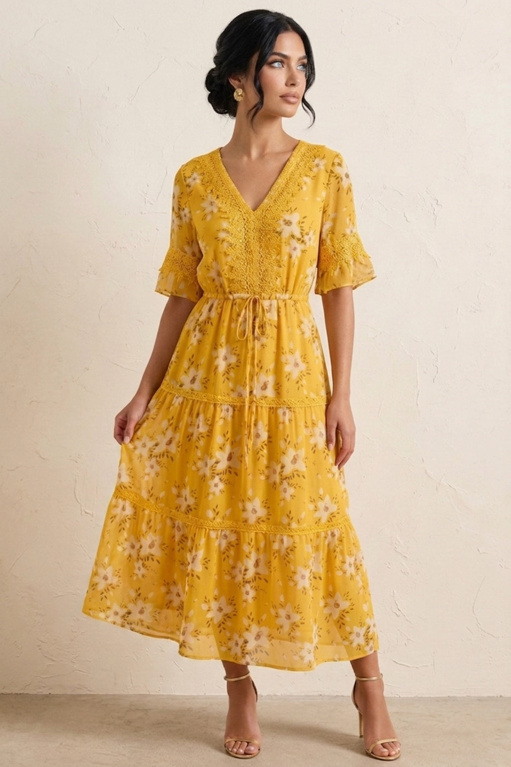 M111 Coastal Sunshine Floral Maxi Dress