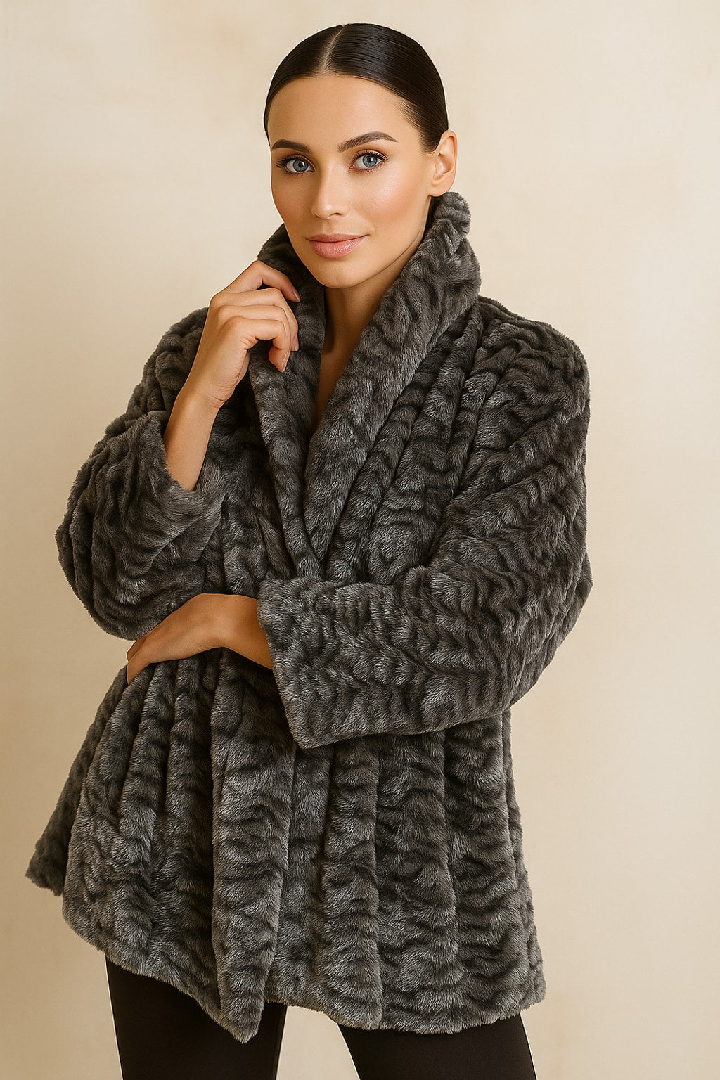 204 Ripple Effect Faux Fur Cardigan