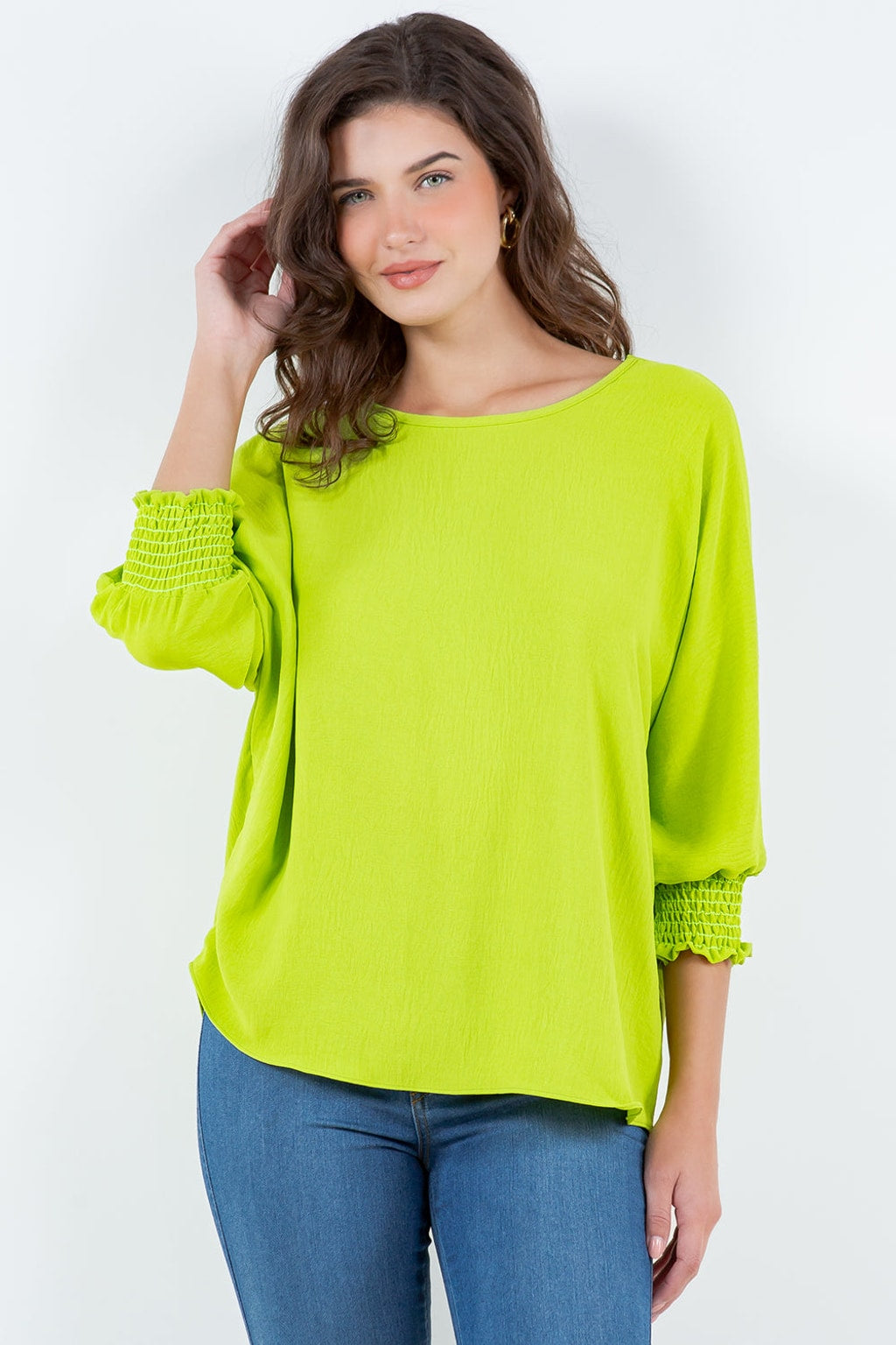 5547 Lime Airflow Top with Shirring Cuff