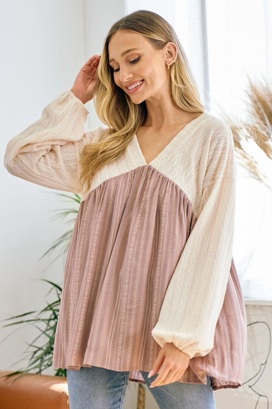 Style 3362 Taupe Mauve Textured Top