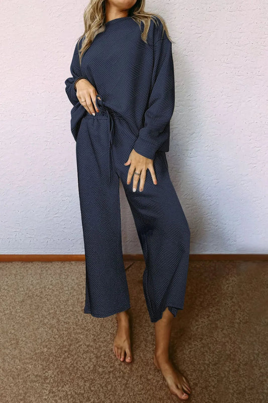 Style 5266 Navy Ultra Loose Textured 2pcs Slouchy Outfit