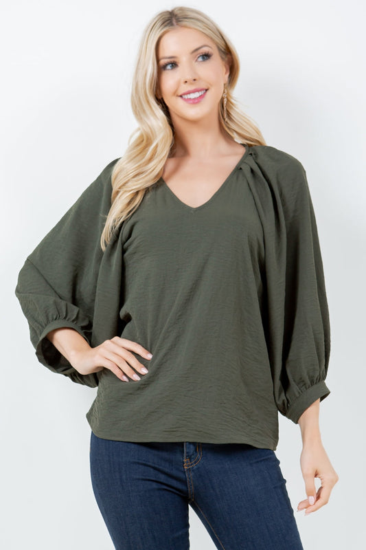 Style 5727 Olive Airflow Pleat Shoulder Top