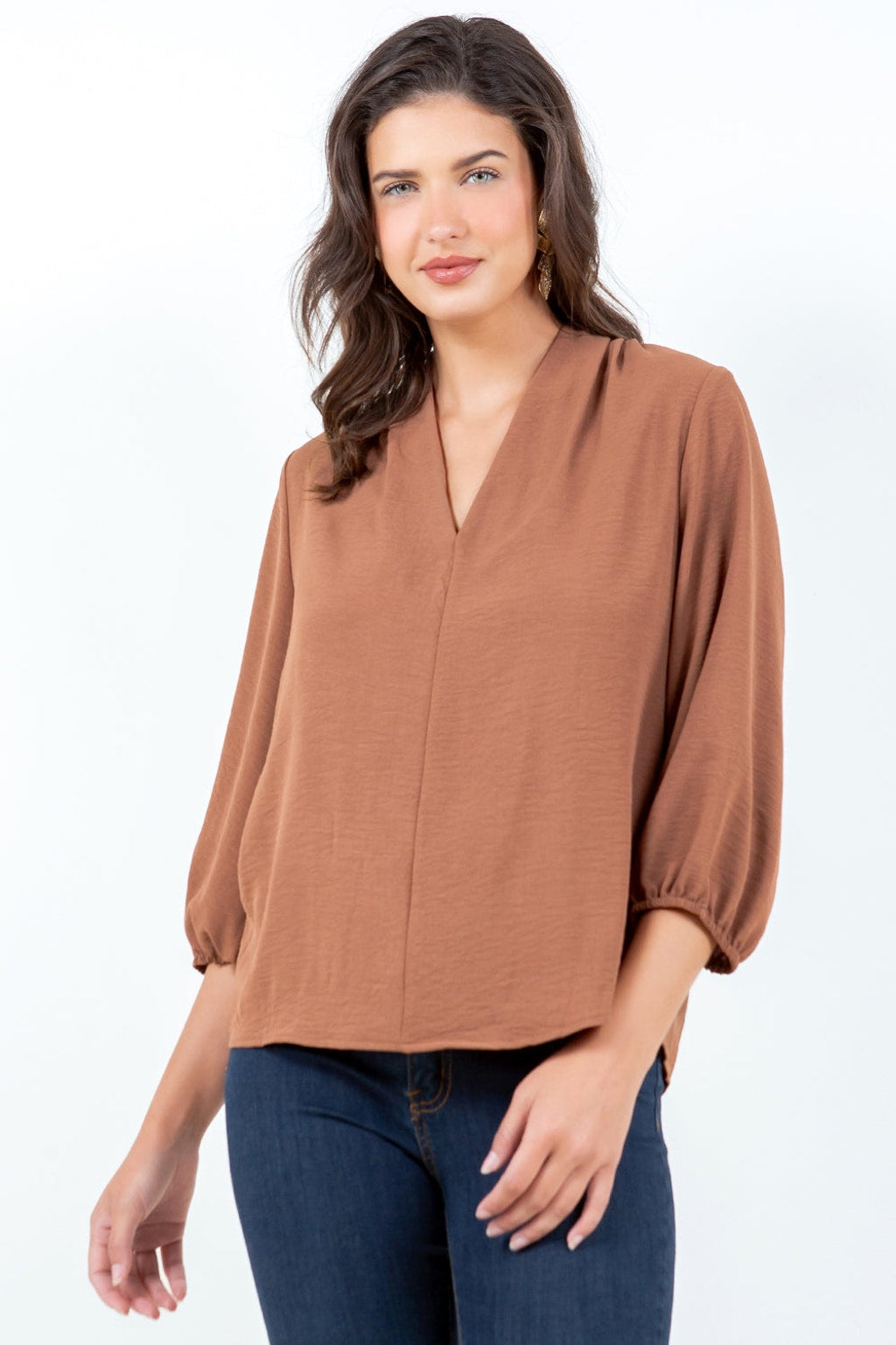 Style 5728 Cocoa V Neck Airflow Top