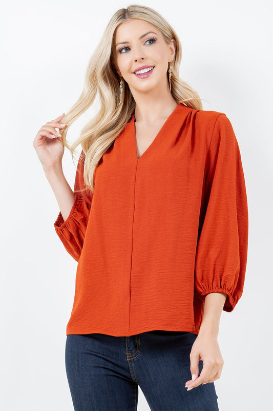 Style 5728 Rust V Neck Airflow Top