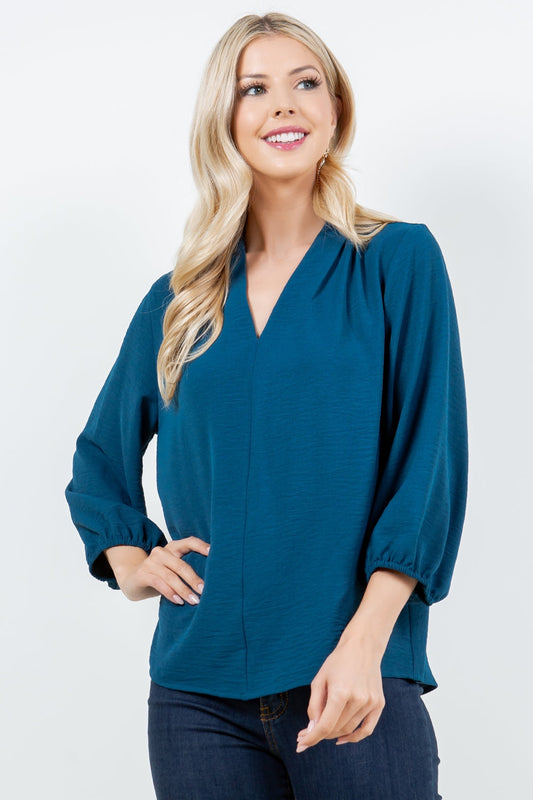 Style 5728 Teal V Neck Airflow Top