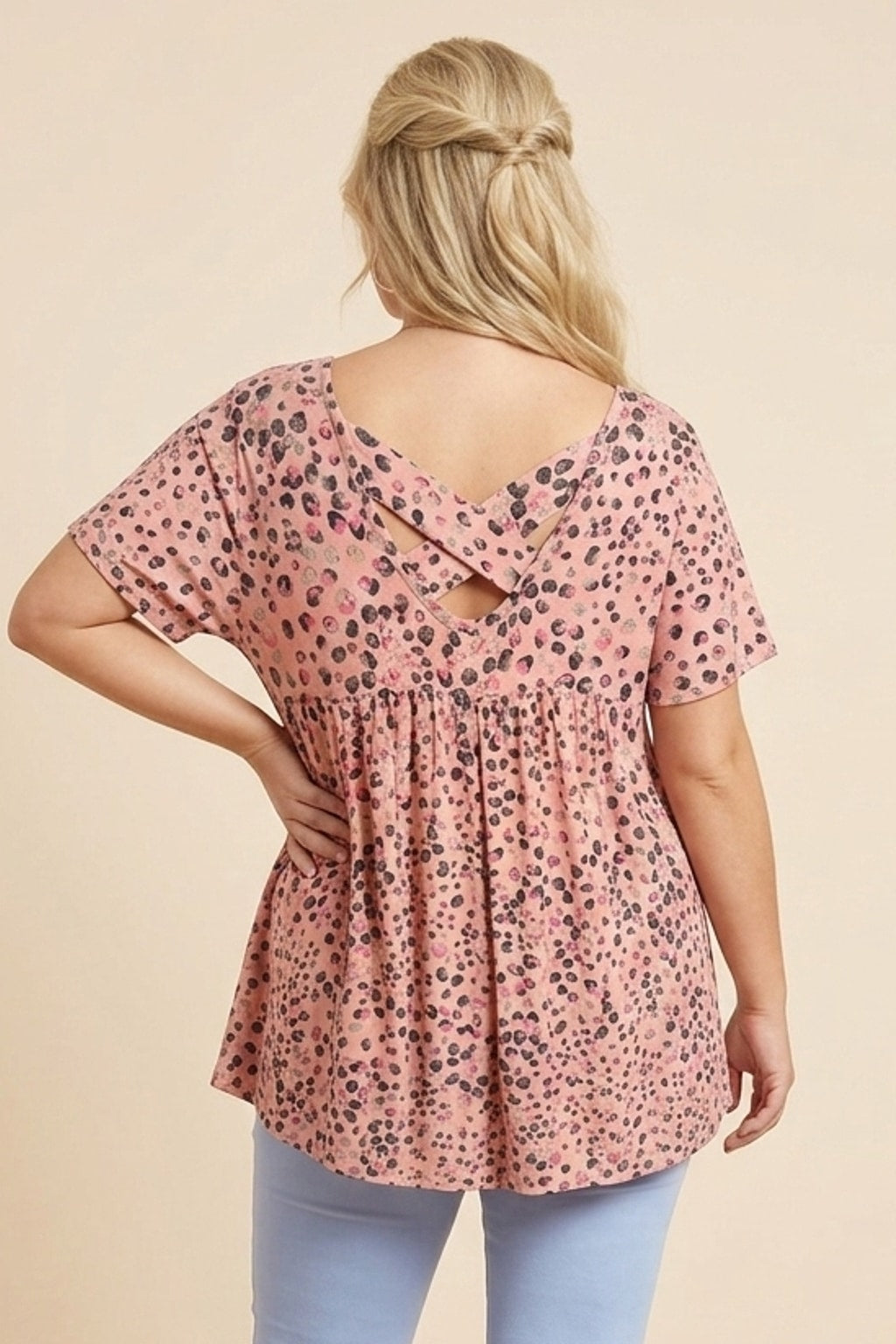 37365 Dusty Pink Leopard Print Flow Top Plus