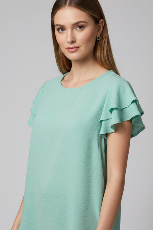 5812 Mint Green Ruffle-Sleeve Button-Back Blouse