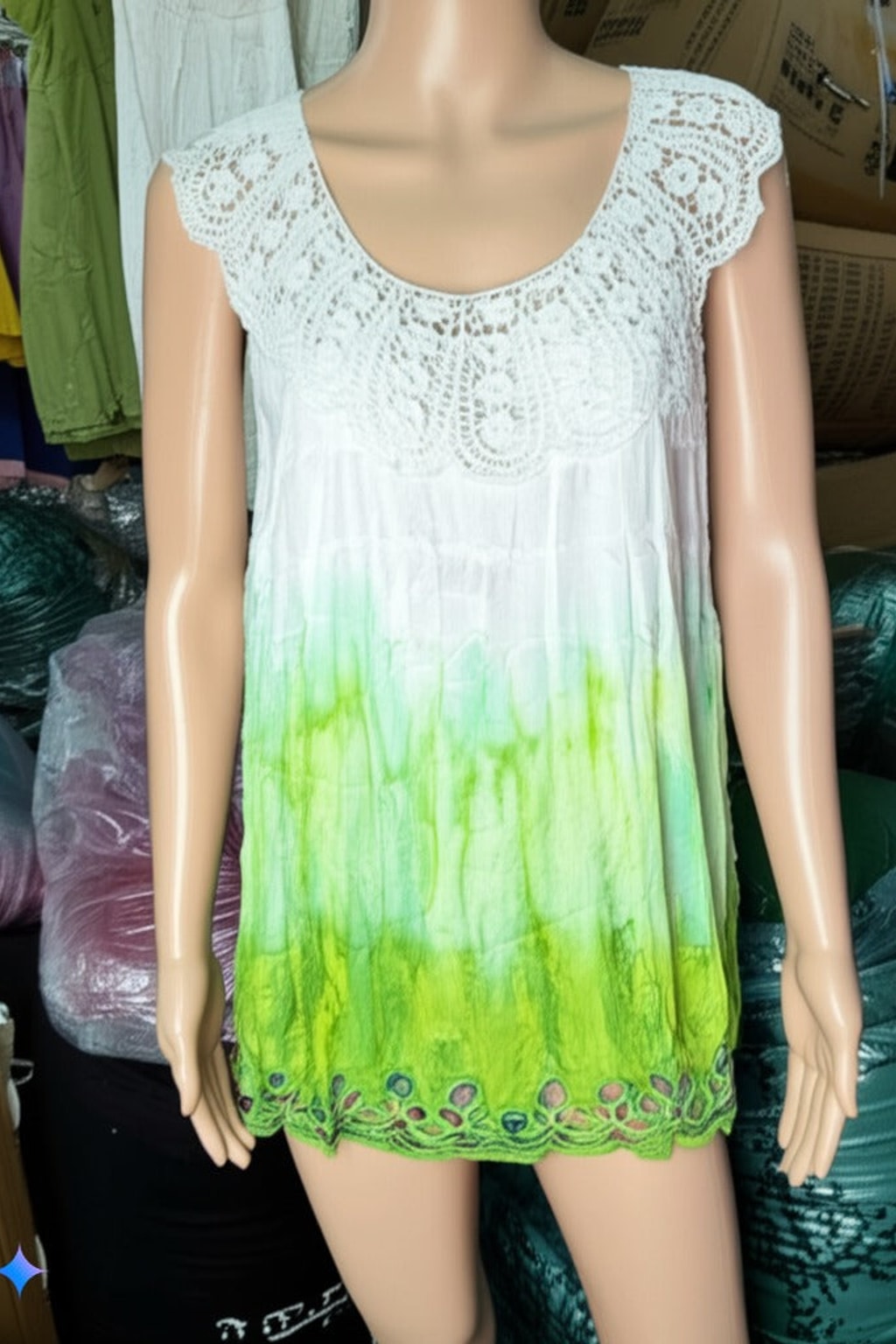 Crochet Trim Tie-Dye Tank Top