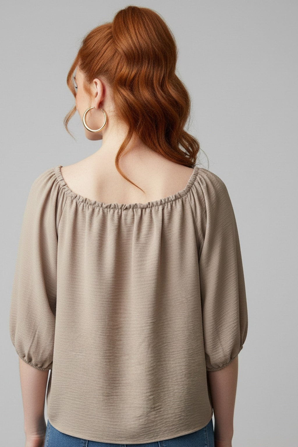 5656 Taupe with Flowers Appliqué Blouse