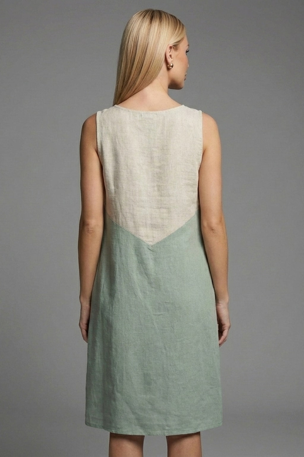 5070 Sage & Oatmeal Sleeveless Dress