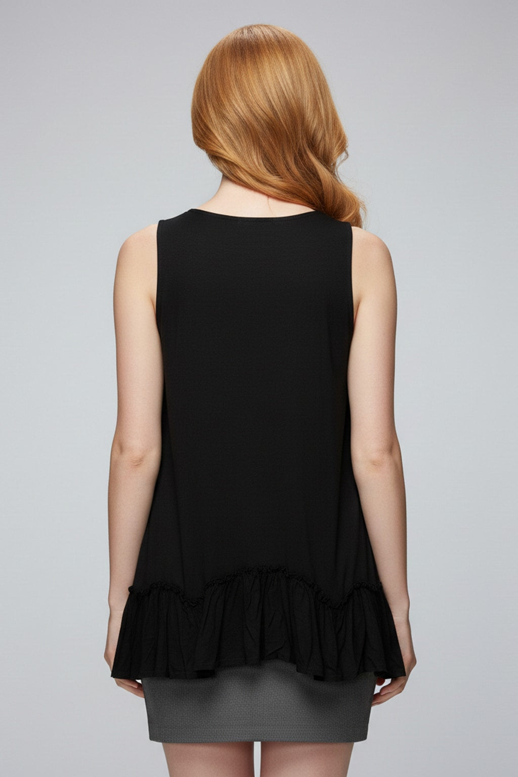 319 Midnight Black Ruffle-Hem Sleeveless Top