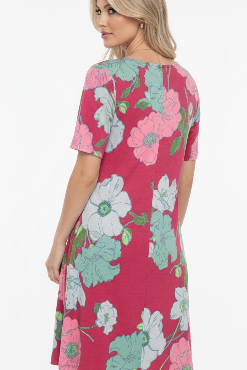 3500 Raspberry Floral Flow Midi Dress