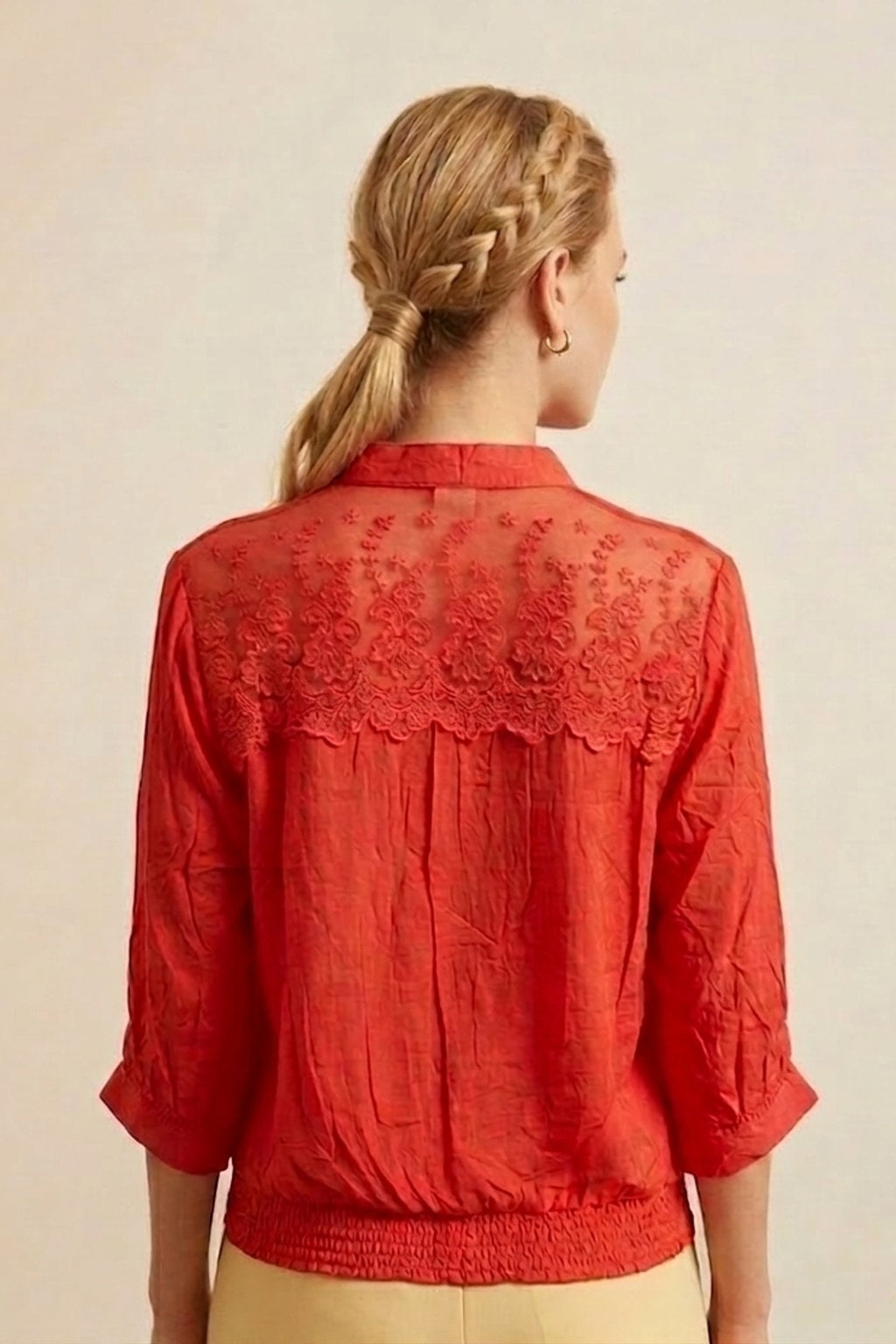 032 Cherry Red Lace Blouse