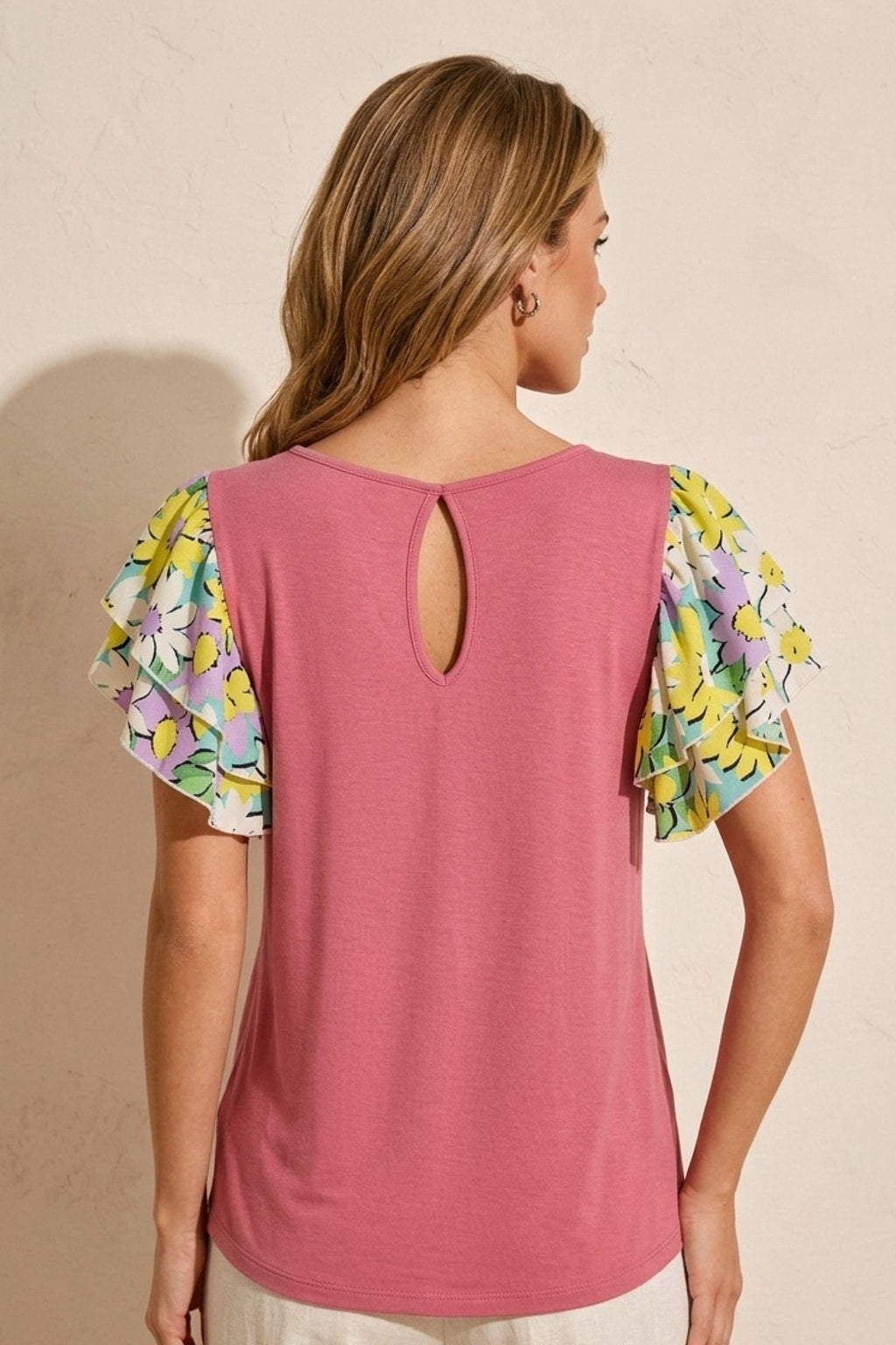 3662 Coral Bloom Flutter Sleeve Top