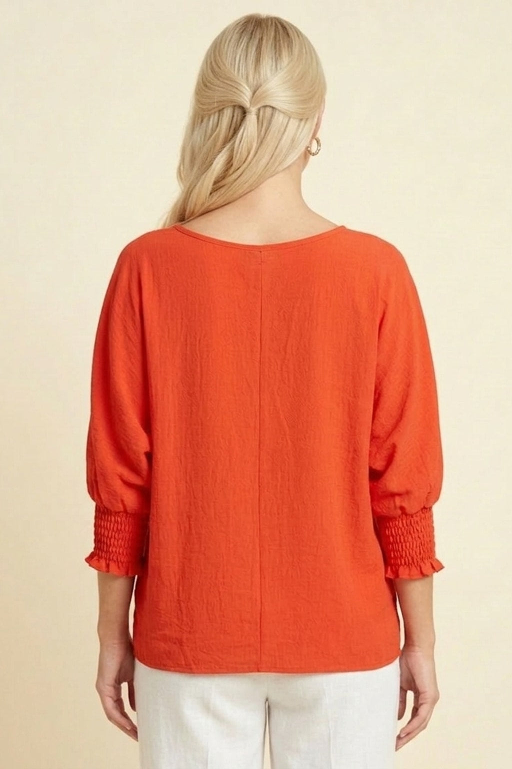 5547 Orange Airflow Top with Shirring Cuff