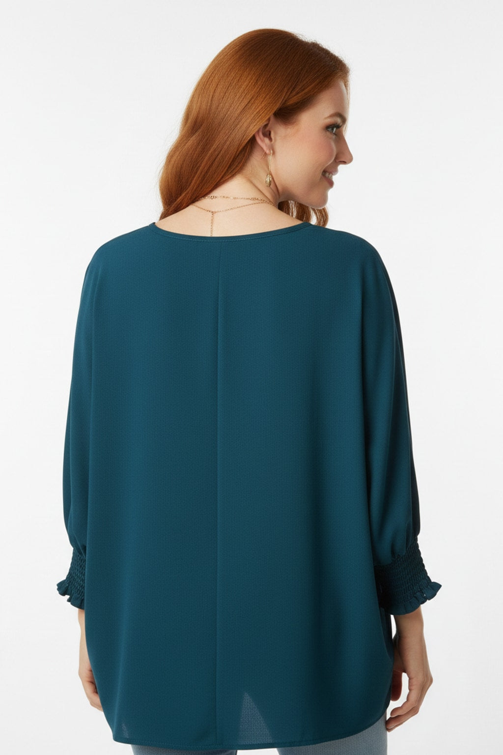 5547 Teal Smocked Sleeve Blouse