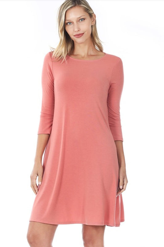 9496 3 Qt. Length Sleeve Dress - Ash Rose