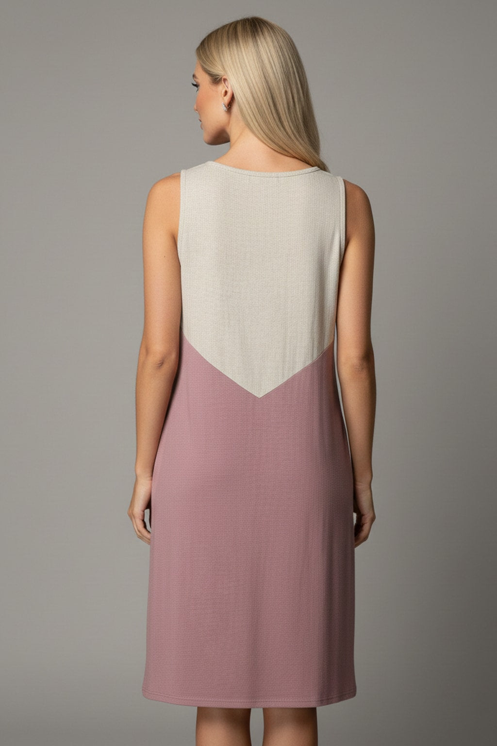 5070 Desert Rose & Oatmeal Sleeveless Dress with side pockets