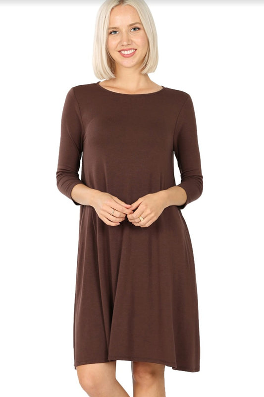 9496 3 Qt. Length Sleeve Dress - Americano