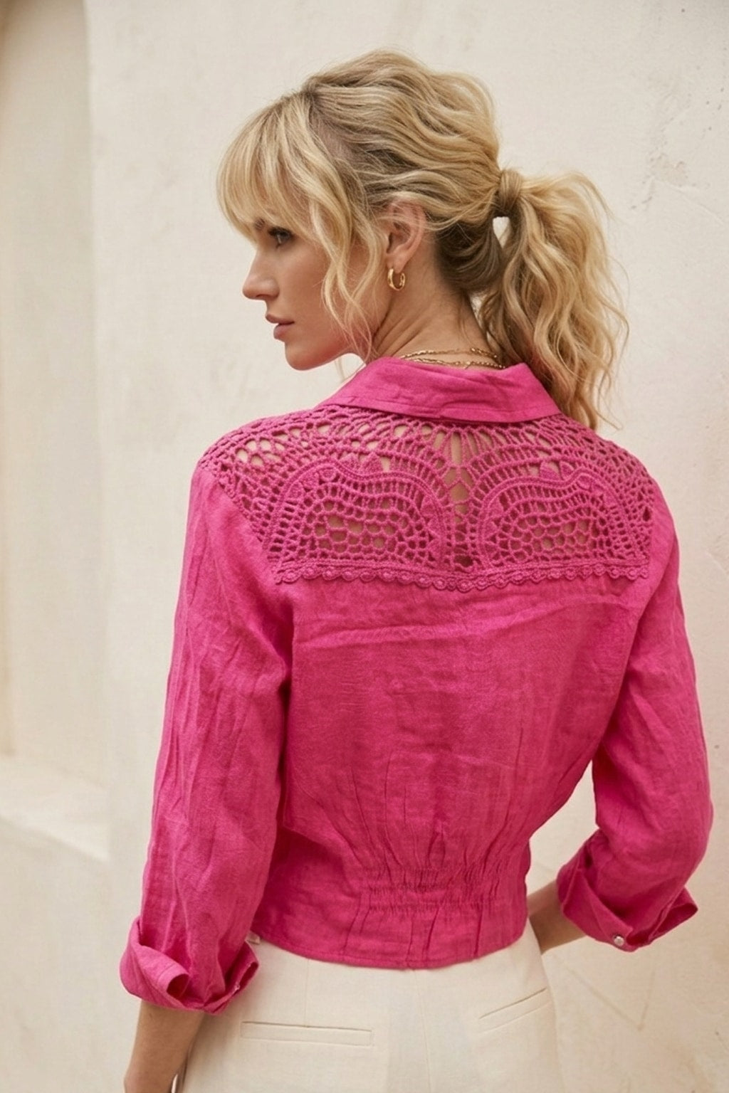 106 Hot Pink Crochet Blouse