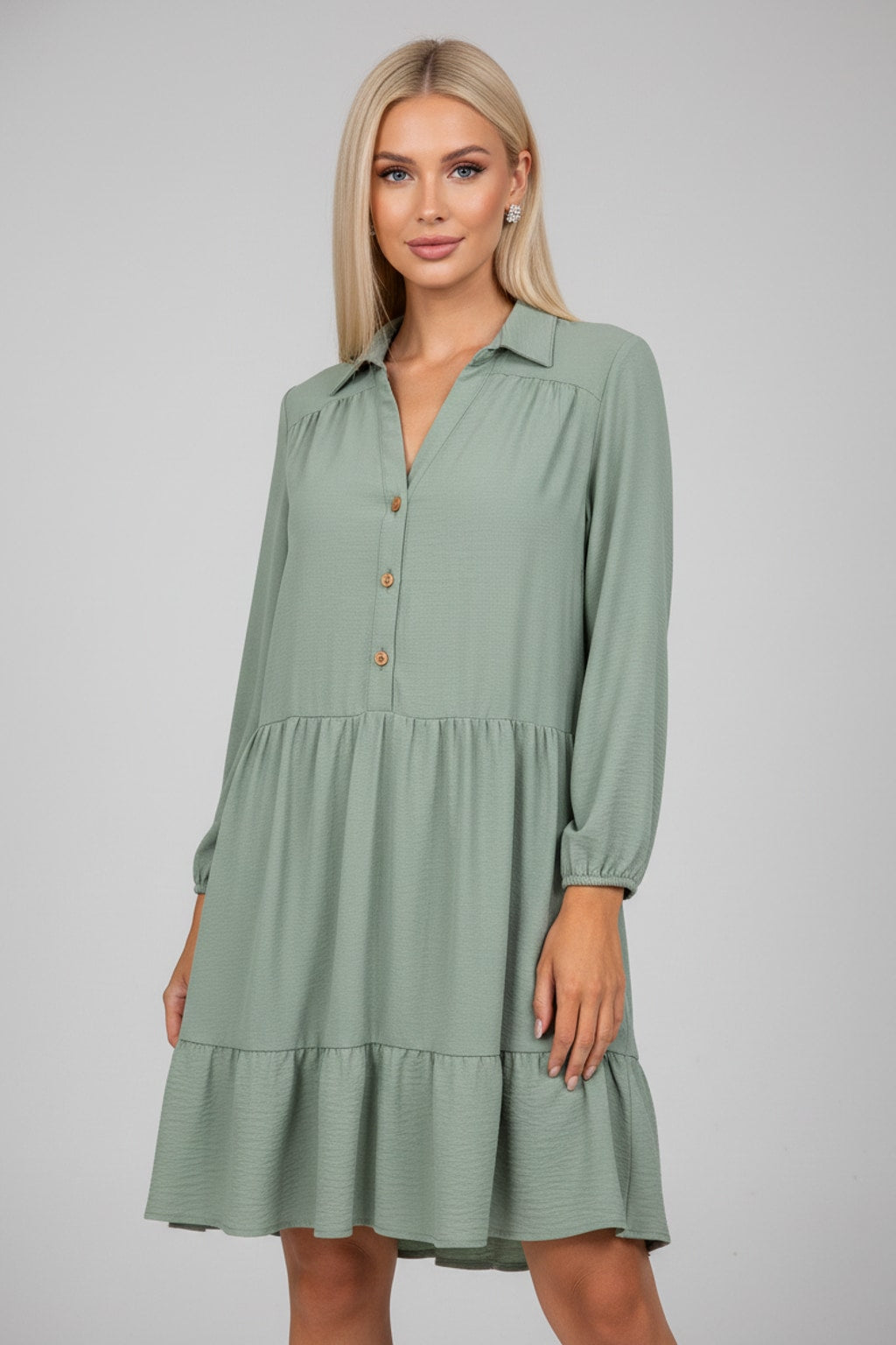 3960 Dusty Sage Tiered Dress