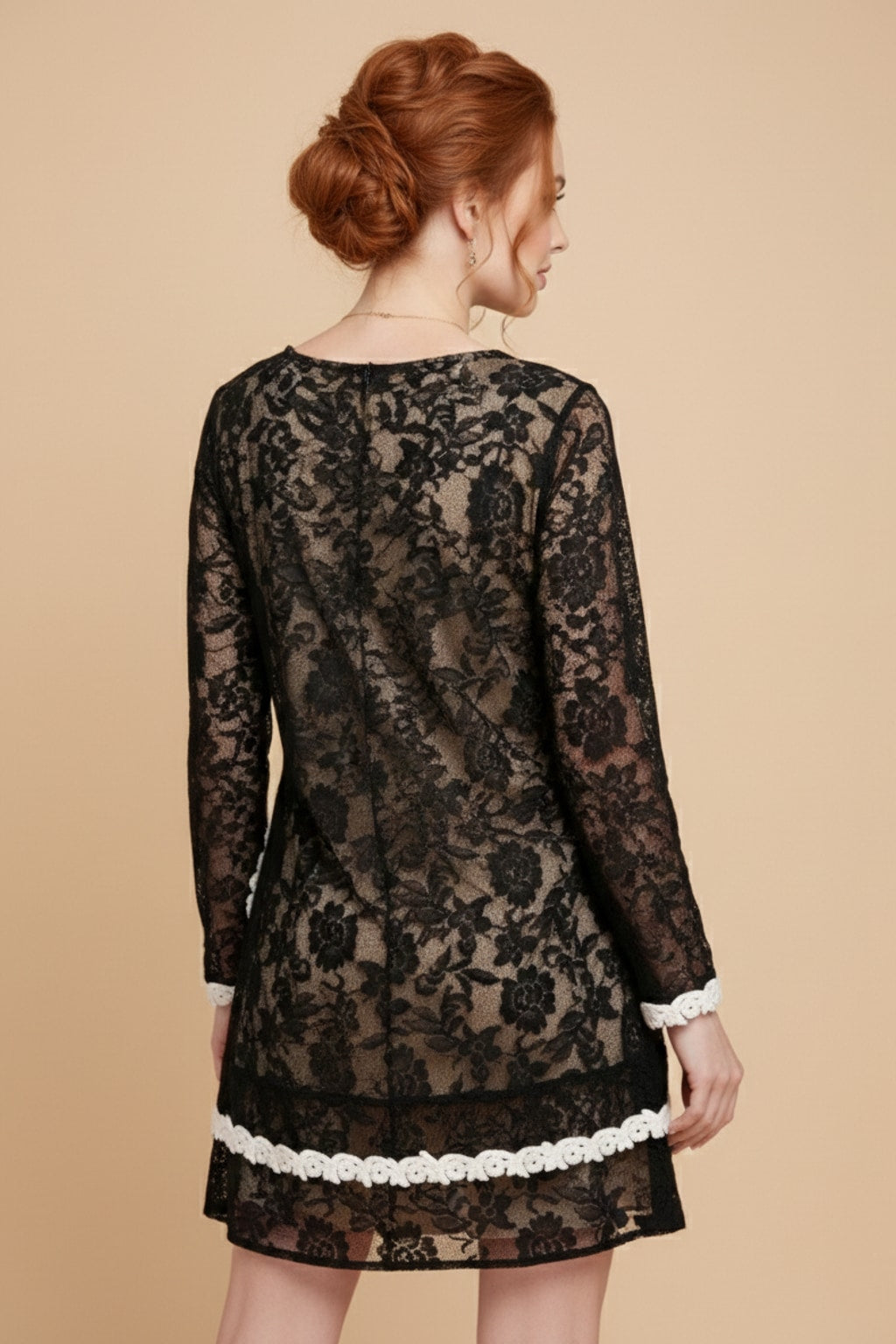 4239 Black Rose Lace Dress with side pockets