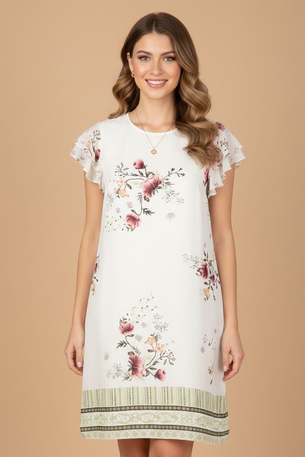 4257 Floral Bouquet Print Ruffle Sleeve Blouse