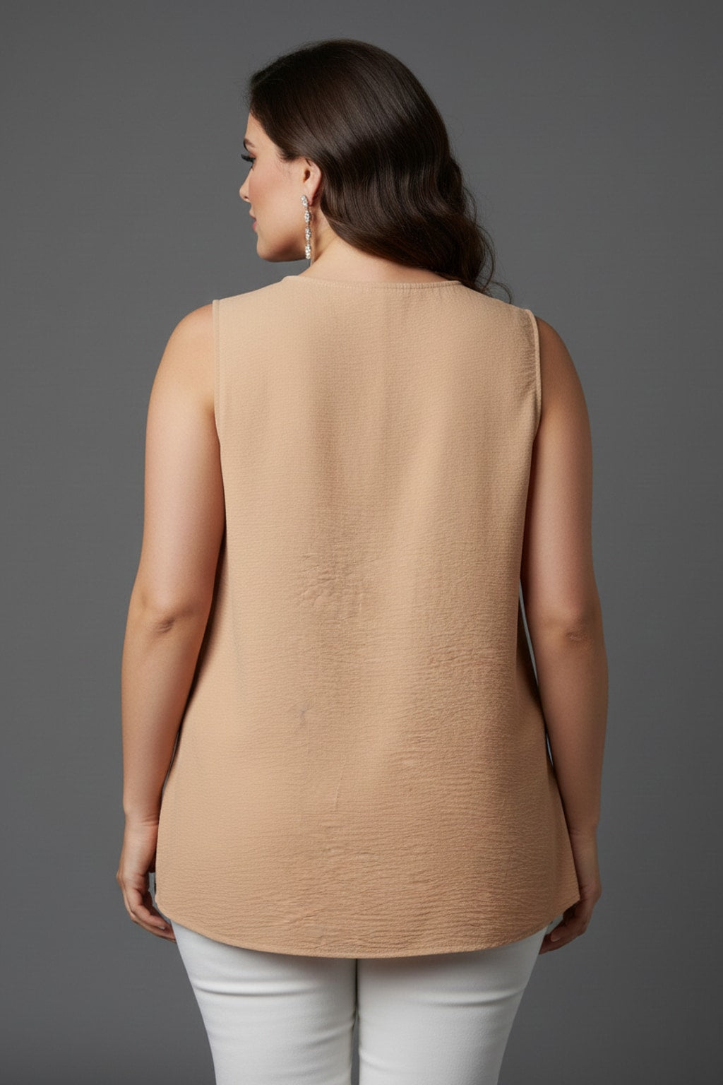 5513 Sand V-Neck Blouse Plus