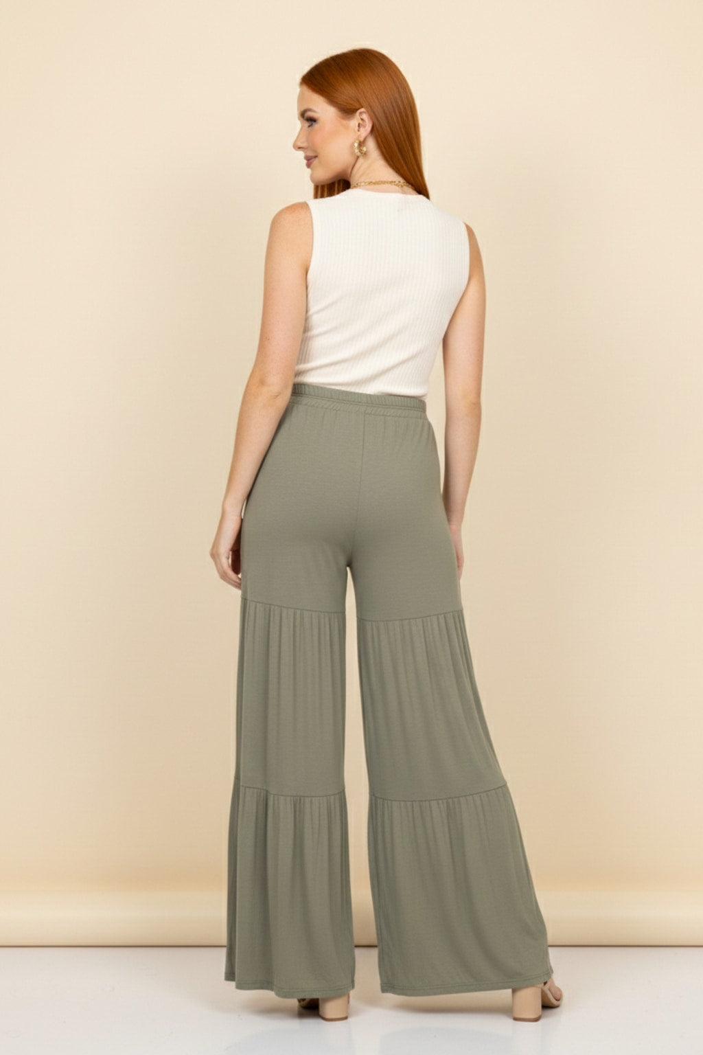 5613 Sage Green Boho Tiered Pants